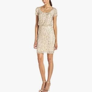 Adrianna Papell Women's Beaded Blouson Cocktail Dress with Linear Beading US 6